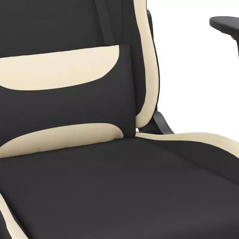 vidaXL Massage Gaming Chair with Footrest, Black and Cream, Fabric