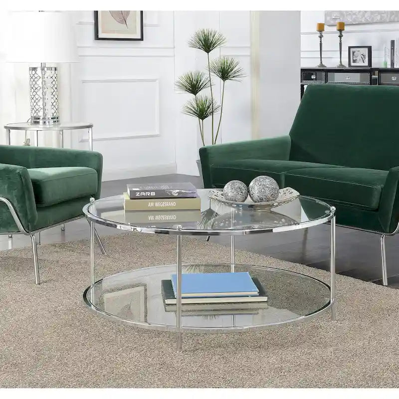Convenience Concepts Royal Crest 2 Tier Round Glass Coffee Table