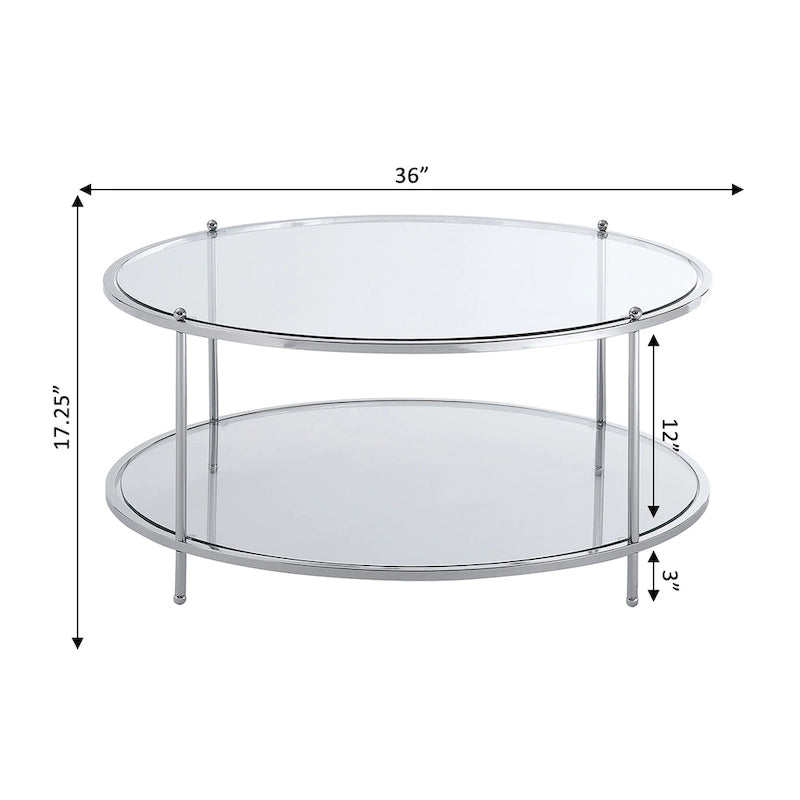 Convenience Concepts Royal Crest 2 Tier Round Glass Coffee Table