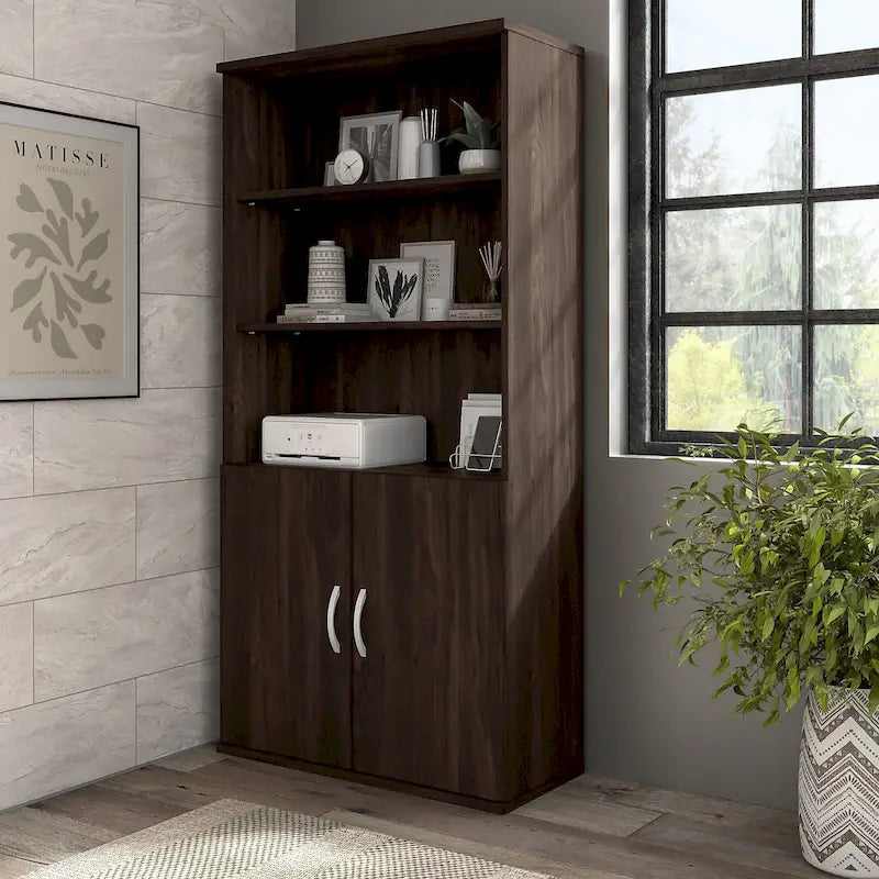 Hybrid Tall 5 Shelf Bookcase with Doors by Bush Business Furniture