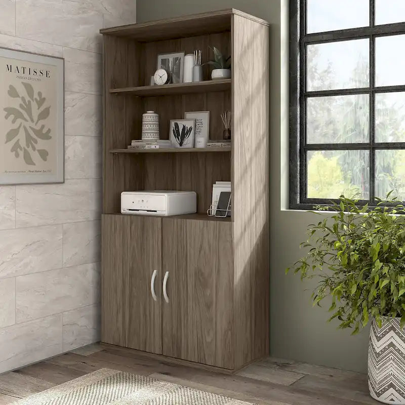 Hybrid Tall 5 Shelf Bookcase with Doors by Bush Business Furniture
