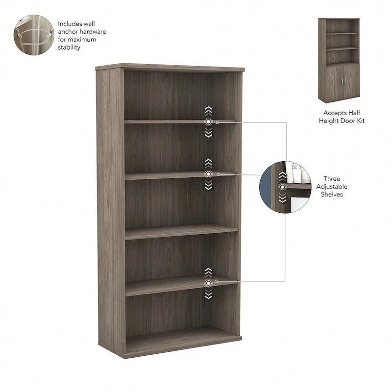 Hybrid Tall 5 Shelf Bookcase with Doors by Bush Business Furniture
