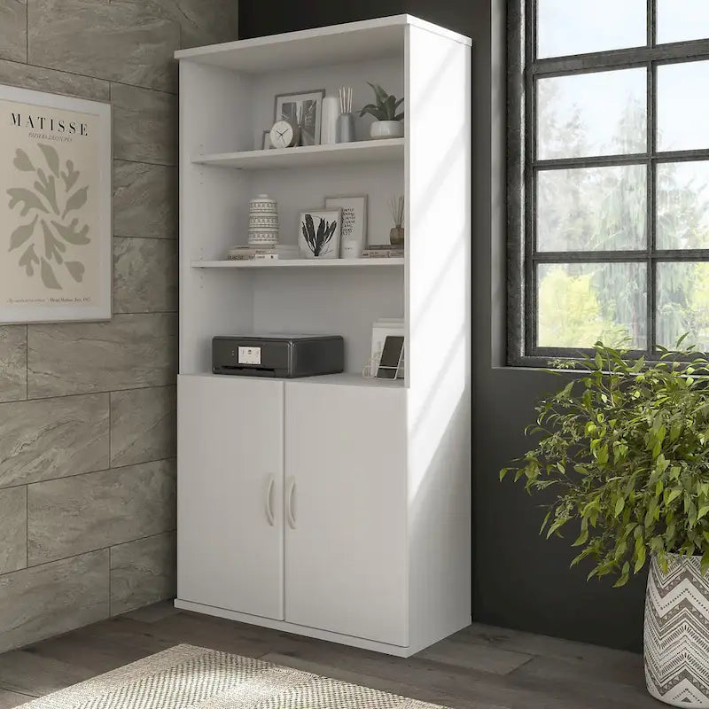 Hybrid Tall 5 Shelf Bookcase with Doors by Bush Business Furniture