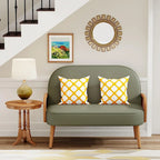 Loveseat Sofa Small Couch for Living Room, Faux Leather Mini Couch Love Seat with Natural Rattan Armrest and Solid Wooden Legs
