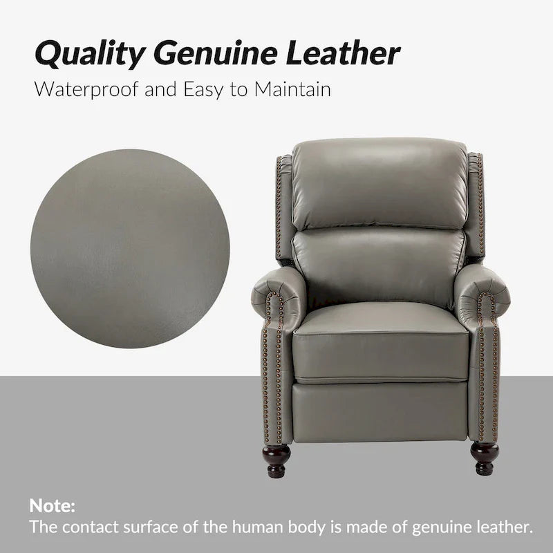 Gabriela Mid-Century Modern Genuine Leather Recliner Nail Head Trim Set of 2 by HULALA HOME
