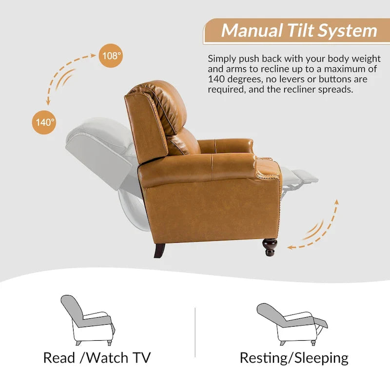 Gabriela Mid-Century Modern Genuine Leather Recliner Nail Head Trim Set of 2 by HULALA HOME