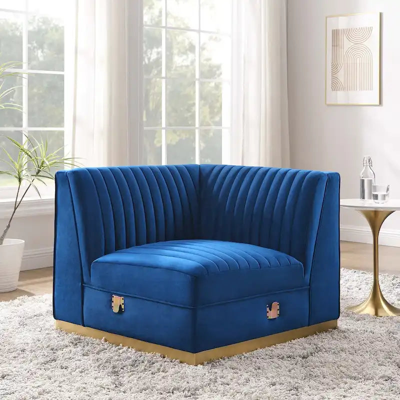 Sanguine Channel Tufted Performance Velvet Modular Sectional Sofa Right Corner Chair