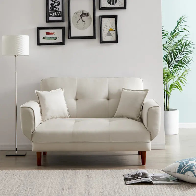 Multifunctional Sofa Bed Sleeper with 2 Pillows Beige Fabric