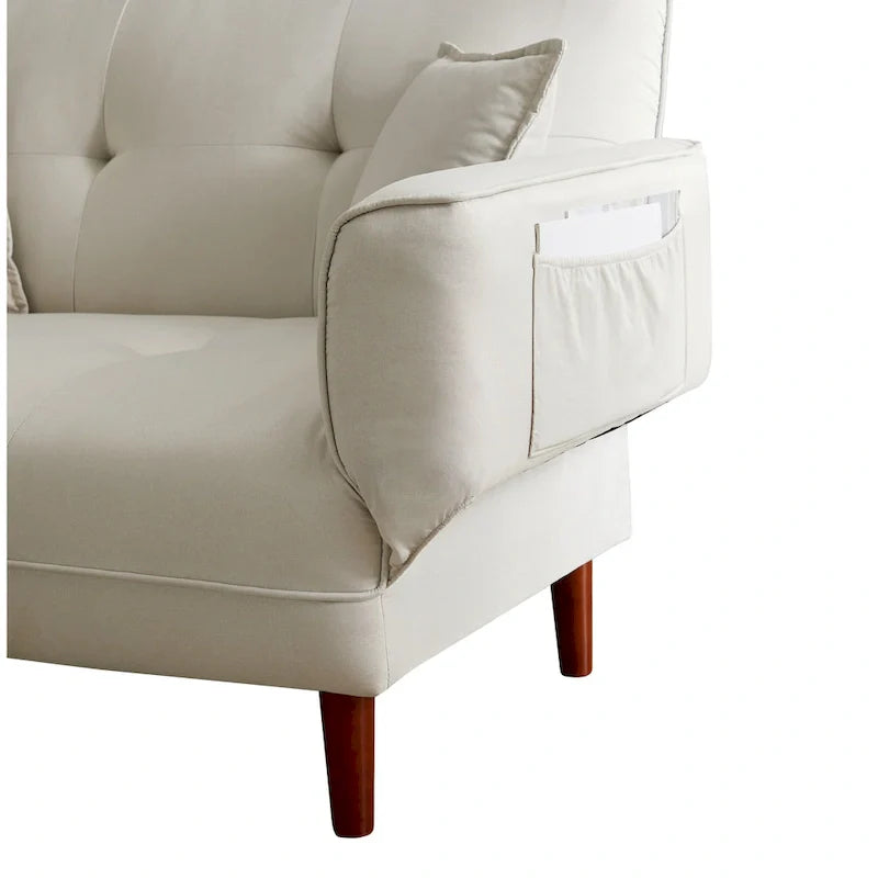 Multifunctional Sofa Bed Sleeper with 2 Pillows Beige Fabric
