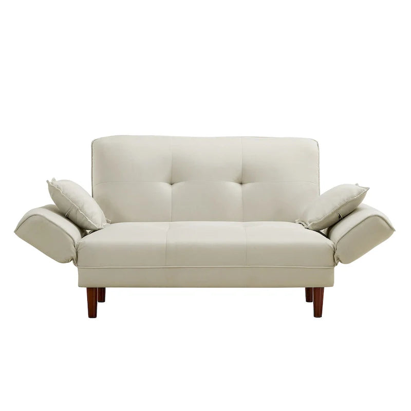 Multifunctional Sofa Bed Sleeper with 2 Pillows Beige Fabric