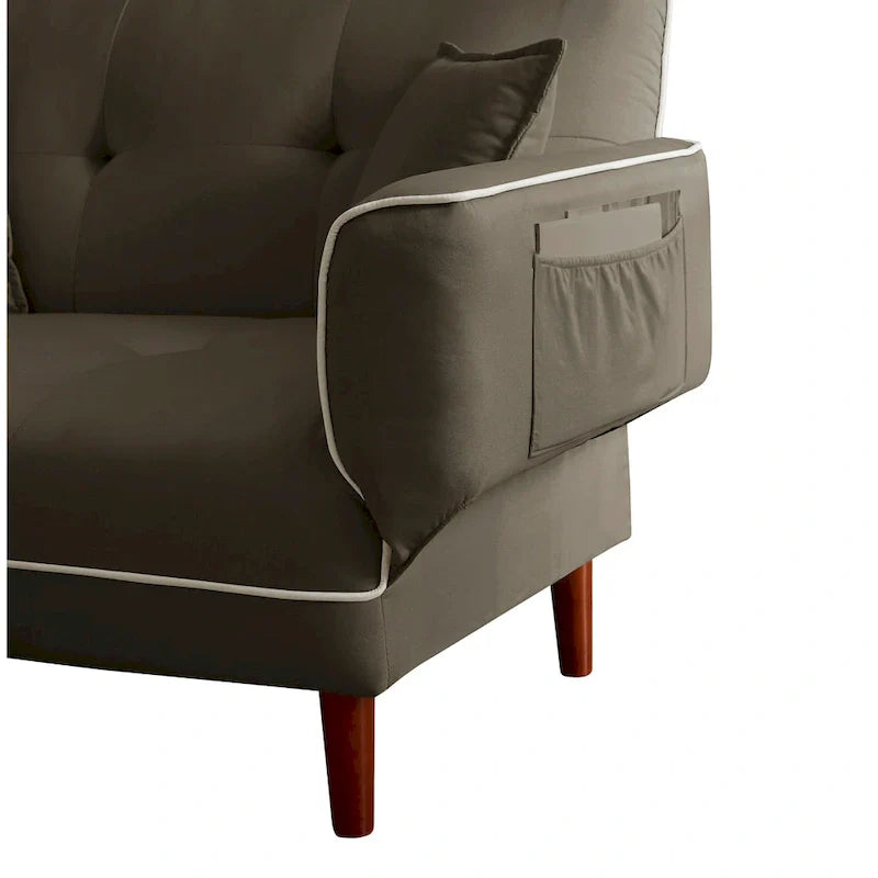 Multifunctional Sofa Bed Sleeper with 2 Pillows Beige Fabric