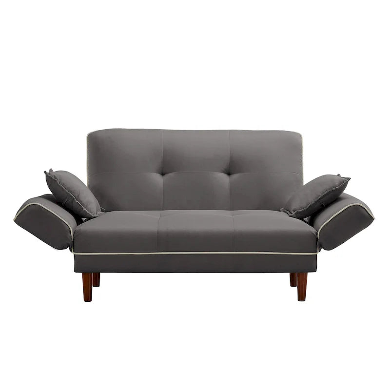 Multifunctional Sofa Bed Sleeper with 2 Pillows Beige Fabric