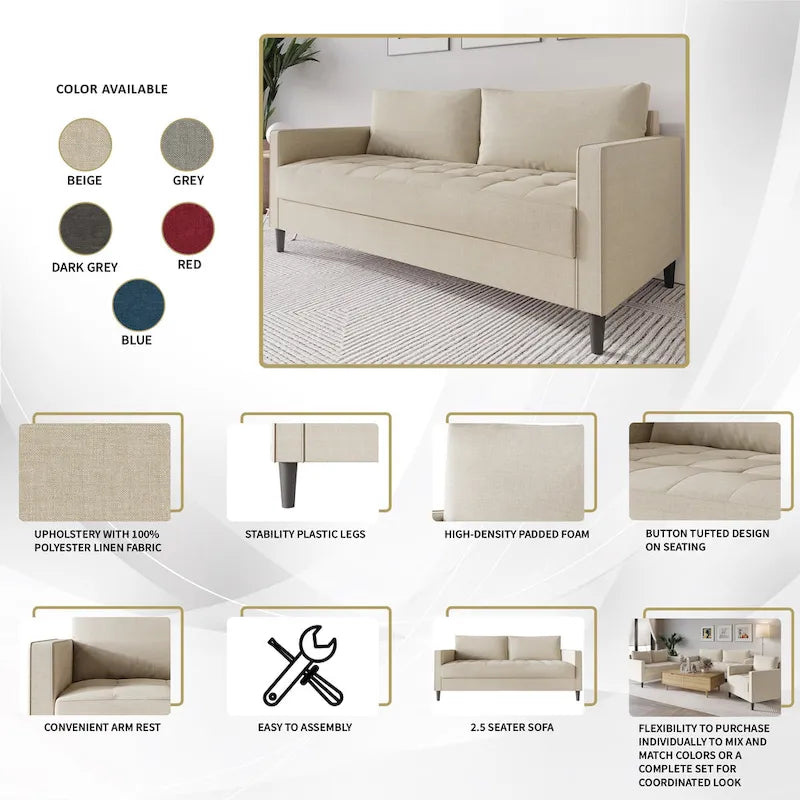 Divano rivestito in lino in stile minimalista contemporaneo CraftPorch