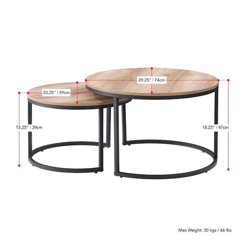 Set di 2 tavolini da caffè sovrapponibili