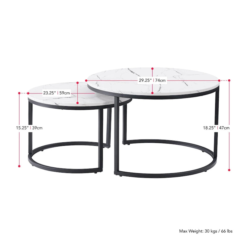 Set di 2 tavolini da caffè sovrapponibili