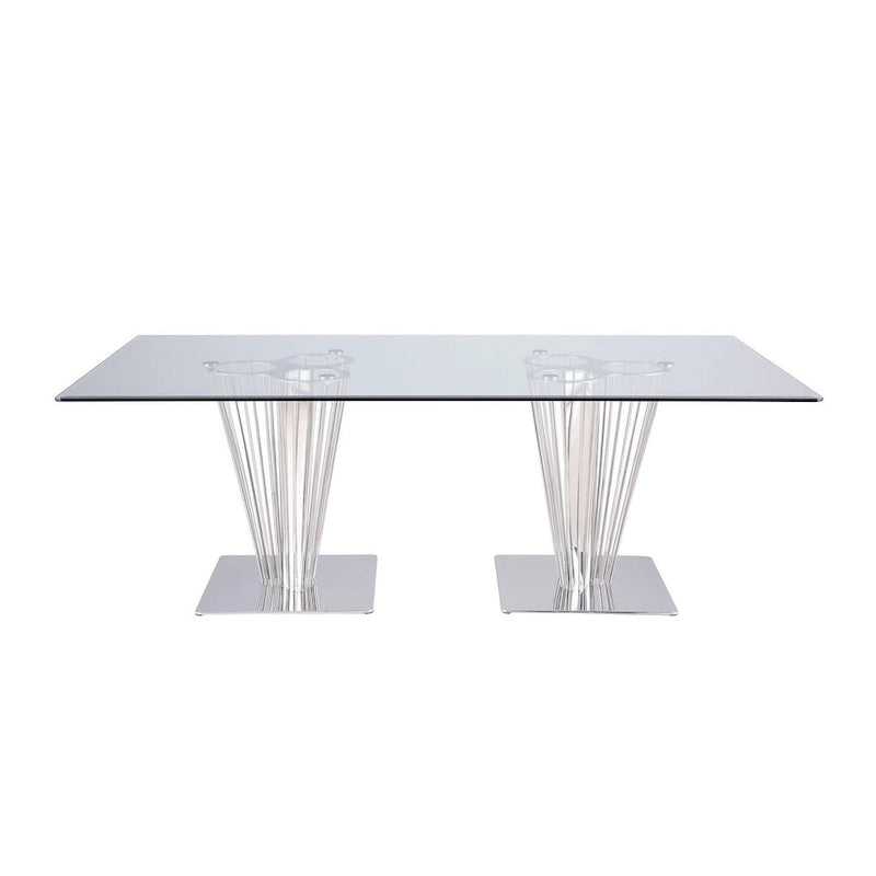 Somette Fiona Rectangular Dining Table with Double Pedestal Base - Silver