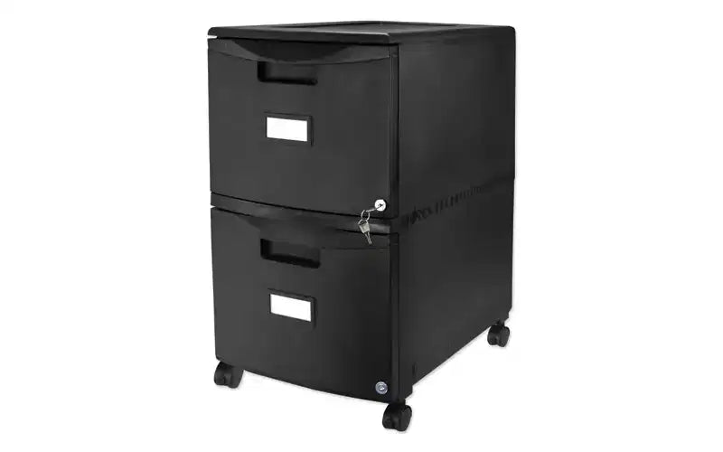 Storex Two-Drawer Mobile Filing Cabinet, 2 Legal/Letter-Size File Drawers, Black, 14.75 x 18.25 x 26