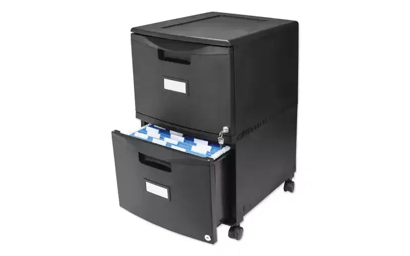 Storex Two-Drawer Mobile Filing Cabinet, 2 Legal/Letter-Size File Drawers, Black, 14.75 x 18.25 x 26