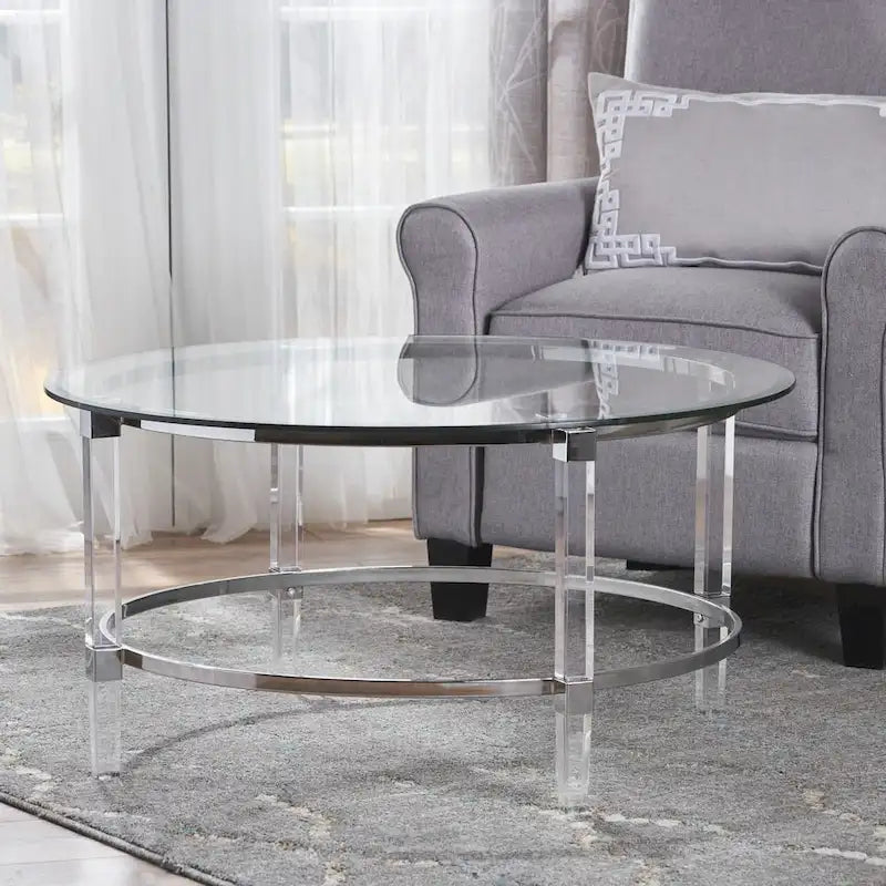 Elowen Round Glass Coffee Table by Christopher Knight Home - 35.5L x 35.5W x 18H