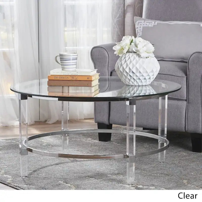 Elowen Round Glass Coffee Table by Christopher Knight Home - 35.5L x 35.5W x 18H