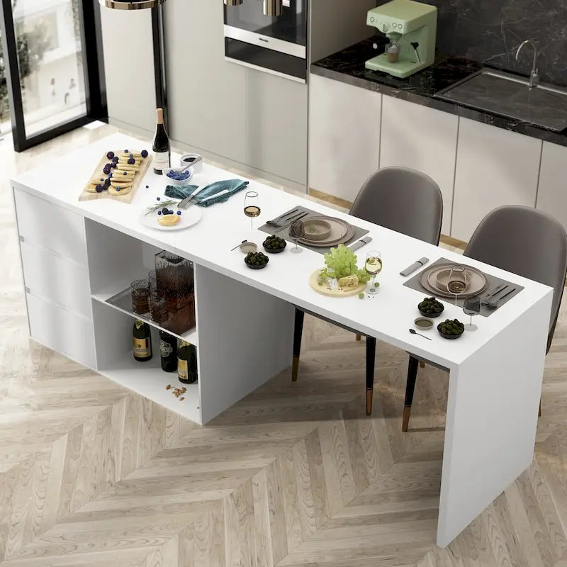 Tavolo da Isola Cucina Tavolo da Pranzo con Contenitore e Funzione Pranzo - 82.7W
