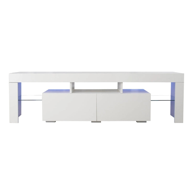 Nestfair White TV Stand with LED Lights for TVs up to 70 Inches
