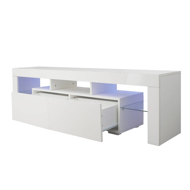 Nestfair White TV Stand with LED Lights for TVs up to 70 Inches