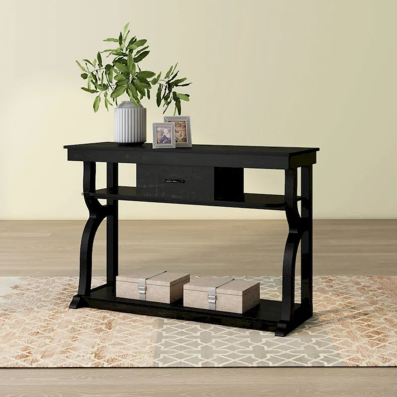 DH BASIC Tavolo Consolle da Fattoria con Rovere Nero, 3 Ripiani Aperti, 47 Pollici, di Denhour