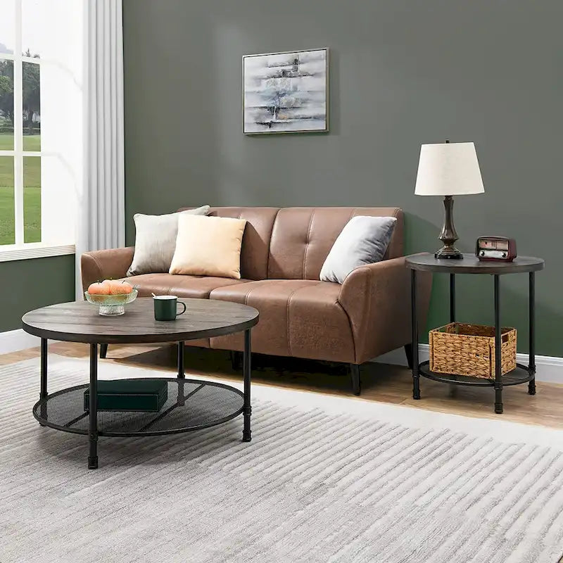 Round Industrial Coffee Table with Casters