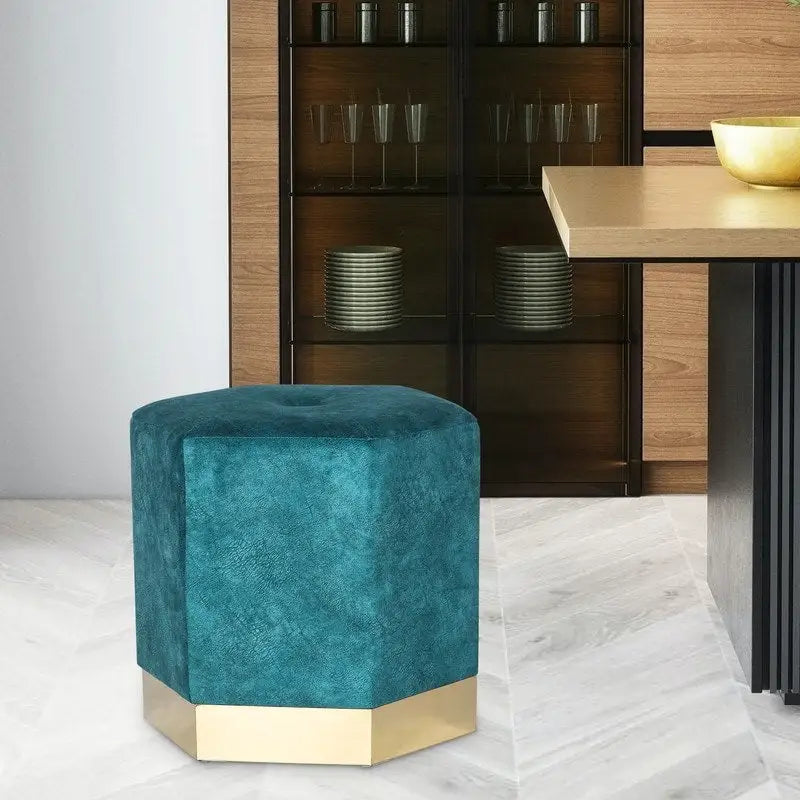 Sgabello da toeletta Adeco pouf esagonale poggiapiedi imbottito