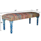 HomeRoots 47 Rainbow Stripe Blue Leg Upholstered Bench - 47 x 18 x 16