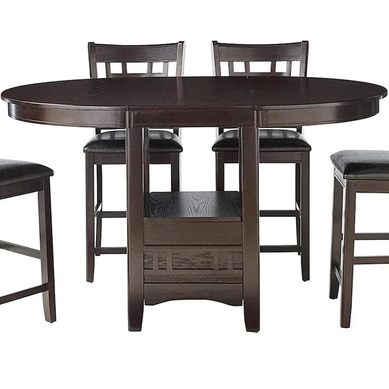 Espresso Extendable Counter-Hight Dining Table with Storage Base