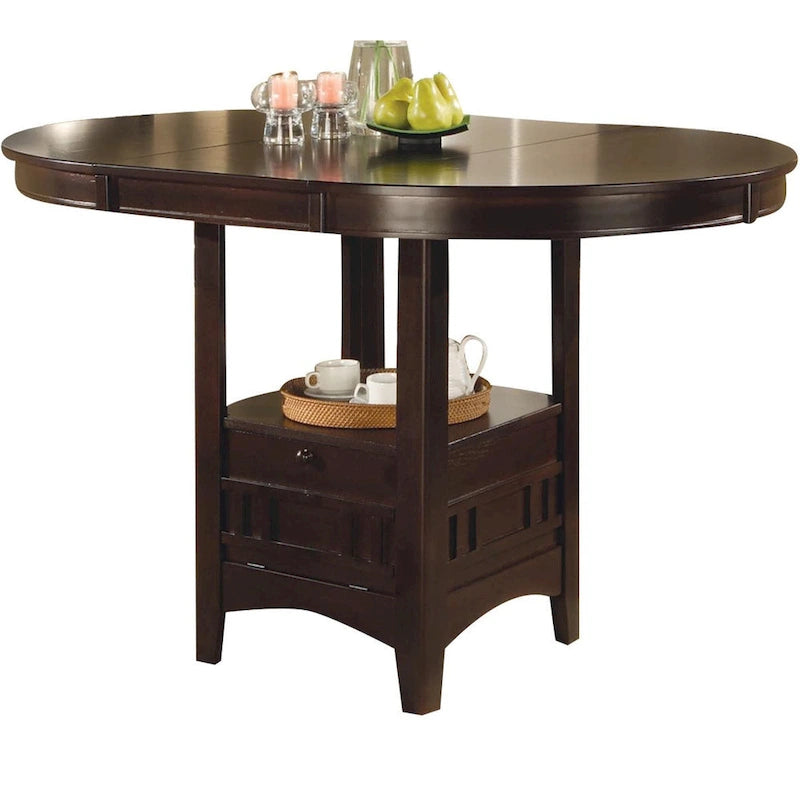 Espresso Extendable Counter-Hight Dining Table with Storage Base