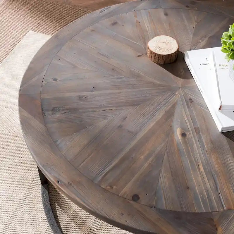 SEI Furniture Darren Modern Rustic Farmhouse Reclaimed Wood Round Coffee Table