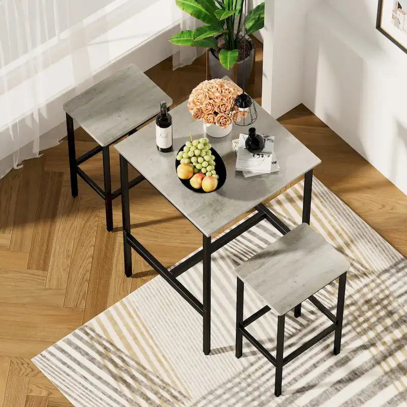 Square Bar Table with 2 Bar Chairs