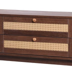 Rattan TV Stand for TVs up to 75Modern Farmhouse Media Console,Entertainment Center with Solid Wood Legs