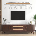 Rattan TV Stand for TVs up to 75Modern Farmhouse Media Console,Entertainment Center with Solid Wood Legs