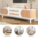 Rattan TV Stand for TVs up to 75Modern Farmhouse Media Console,Entertainment Center with Solid Wood Legs