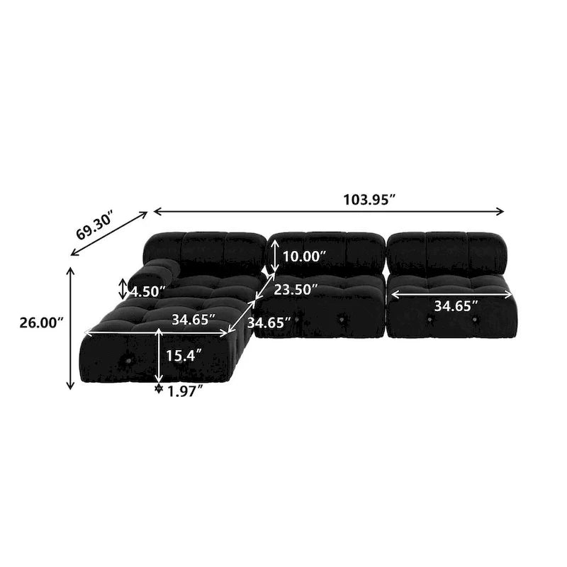 Black Velvet Free Combination Modular Sectional Sofa