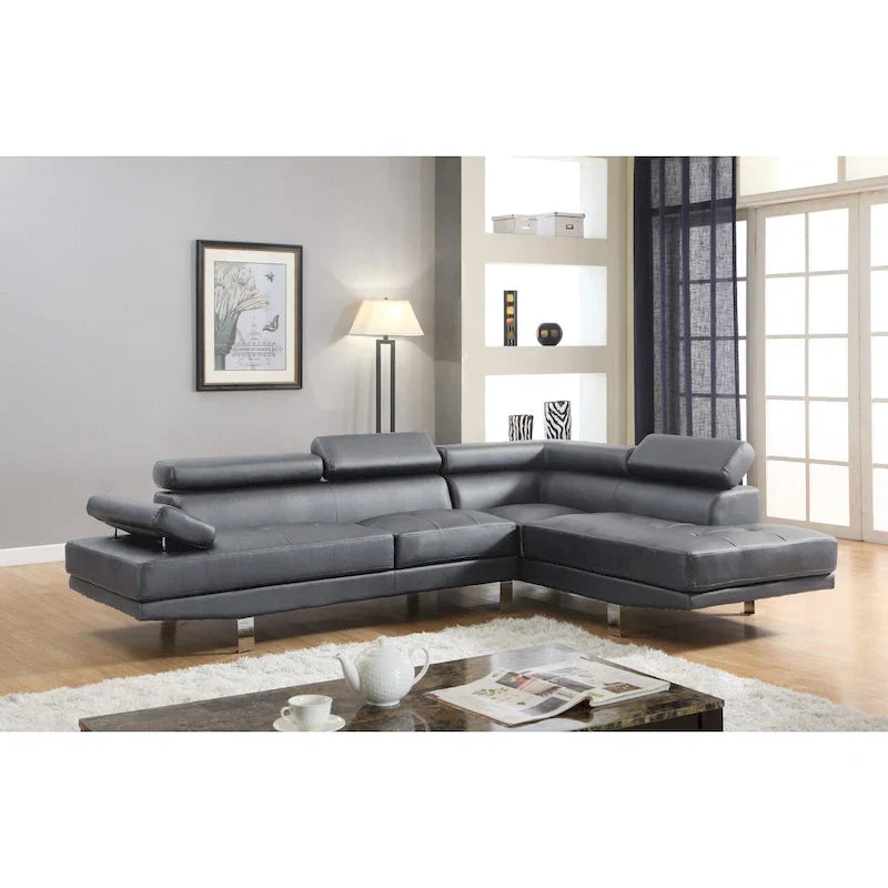 GTU Furniture L Shape Faux Leather Living Room Sectional Sofa Set with Right Facing Chaise