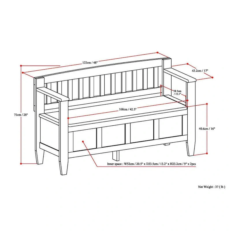 WYNDENHALL Riverside SOLID WOOD 48 inch Wide Contemporary Entryway Storage Bench - 20 inch wide