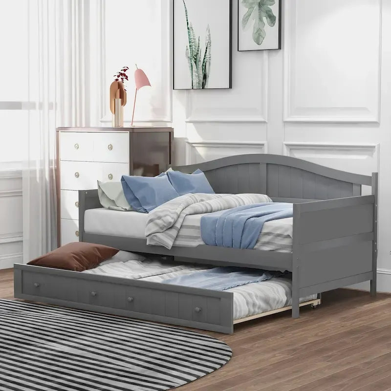 Twin Wooden Daybed with 2 drawers / Trundle Bed, Sofa Bed for Bedroom Living Room,No Box Spring Needed