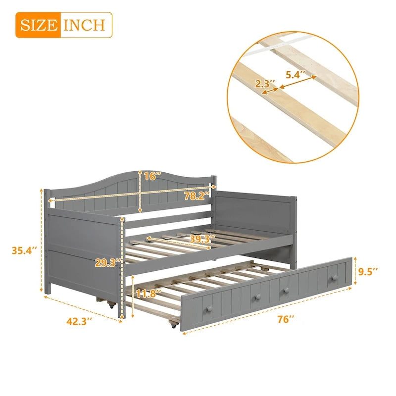 Twin Wooden Daybed with 2 drawers / Trundle Bed, Sofa Bed for Bedroom Living Room,No Box Spring Needed