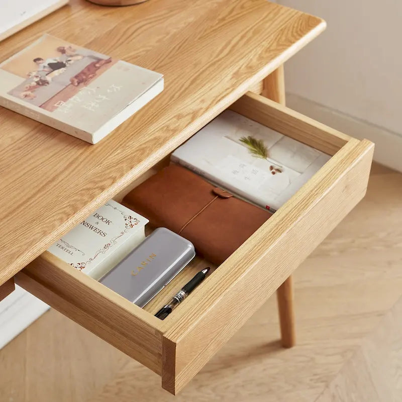 Nestfair Natural Solid Oak Wood Desk with Drawer