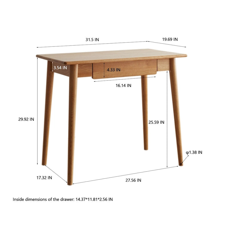 Nestfair Natural Solid Oak Wood Desk with Drawer