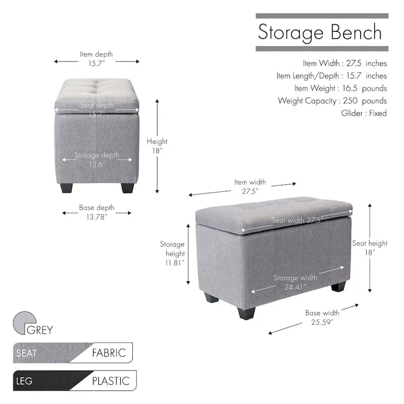 Porthos Home Vivi Fabric Flip Top Storage Bench