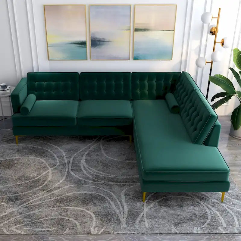 Chatty Velvet Modern Tufted Living Room Corner Sectional Sofa