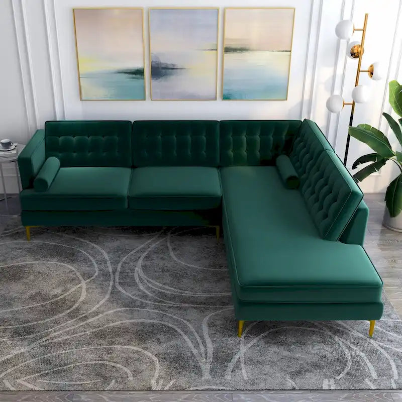 Chatty Velvet Modern Tufted Living Room Corner Sectional Sofa