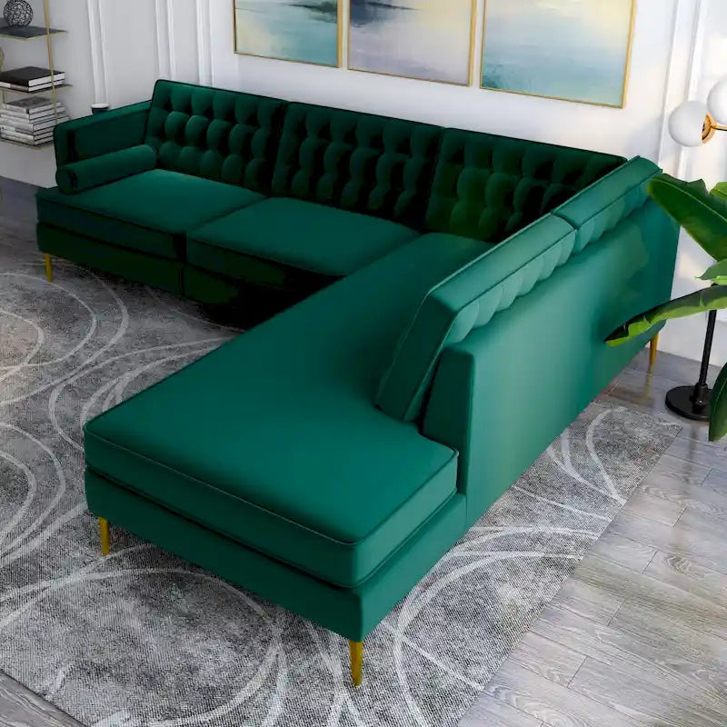 Chatty Velvet Modern Tufted Living Room Corner Sectional Sofa