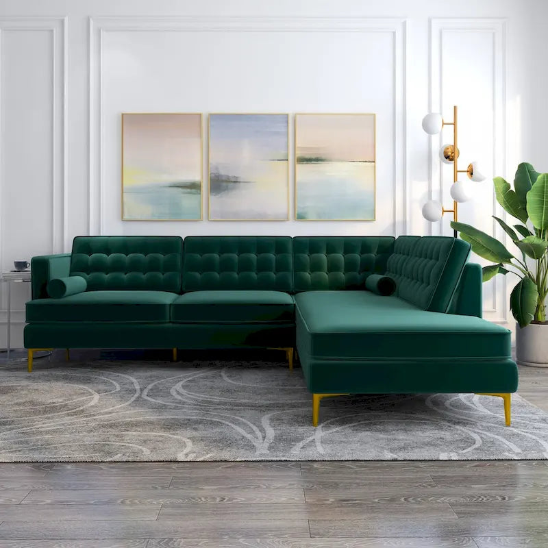 Chatty Velvet Modern Tufted Living Room Corner Sectional Sofa